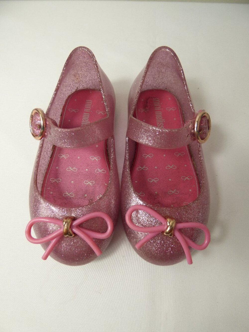 Mini Melissa Pink Bow Sparkle Mary Janes, Size 7